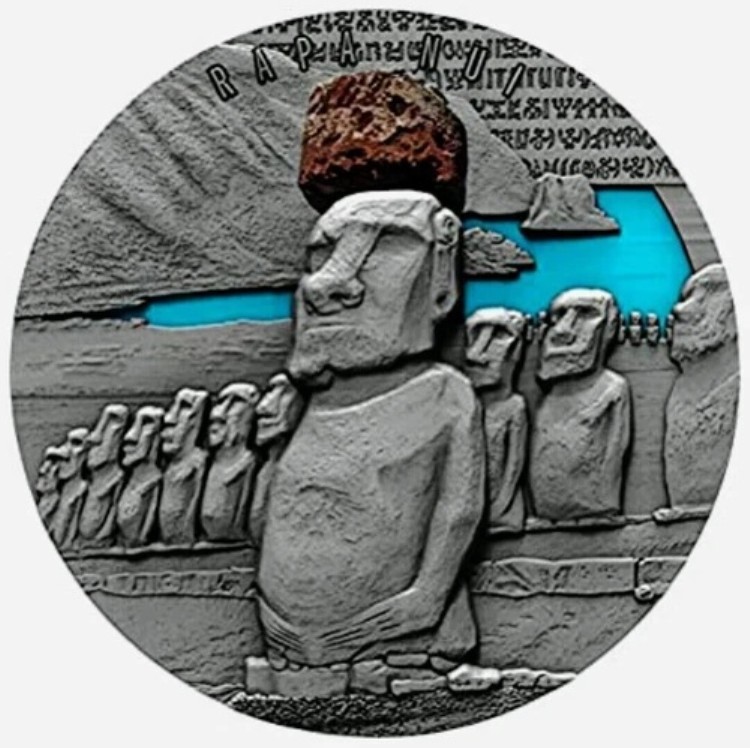 RAPA NUI ? 2020年 2オンス 純銀アンティークコイン（樹脂と本物の溶岩入り）