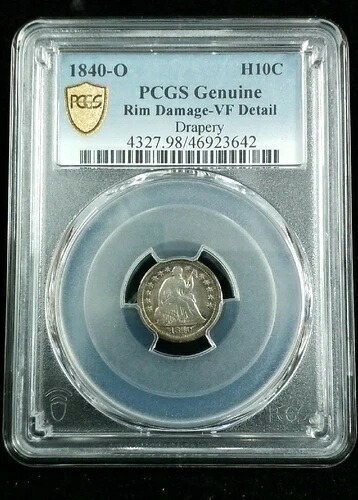 1840-O H10C PCGS VF 詳細 縁にダメージあり 座面付きハーフダイム ドレープ付き #7618|WORLD RESOURCE【KING店】