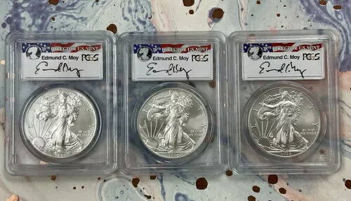 MS70 2014 アメリカン シルバー イーグル $1 PCGS エドマンド モイ コンプリート 3 ミントセット (W)(S)｜WORLD RESOURCE【KING店】
