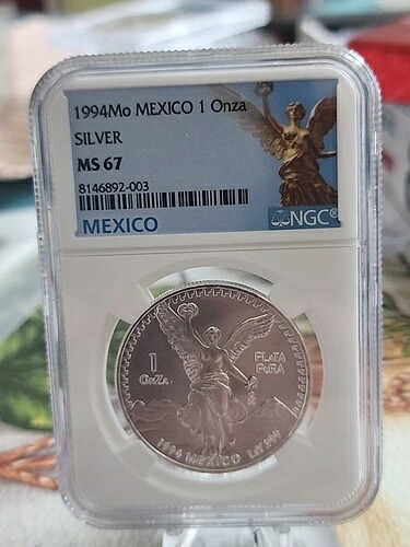 1994年メキシコ・リベルタッド 1オンス銀貨 - NGC MS67|WORLD RESOURCE【KING店】