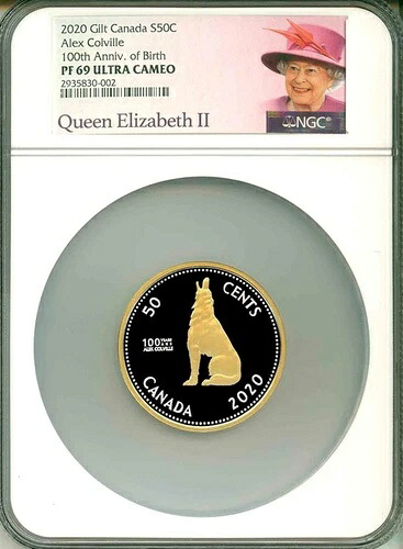 2020年 カナダ S50セント ギルト アレックス・コルヴィル 生誕100周年記念 遠吠えするオオカミ NGC PF69 UC OGP｜WORLD RESOURCE【KING店】