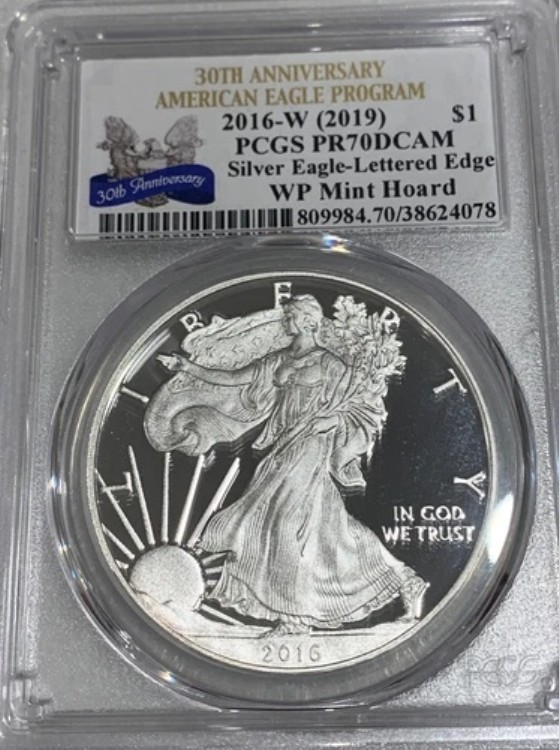 2016-W (2019) シルバーイーグル レタードエッジ PCGS PF70 DCAM 30周年記念 WP ミントホード