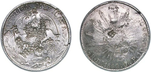 メキシコ 1882 DO JP 8レアル 銀貨 903 AU