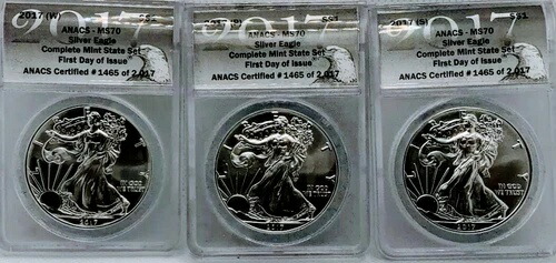 2017 (W)(S)(P) ASE $1 ANACS MS70認定 完全ミントステート 3ピースコインセット FDOI
