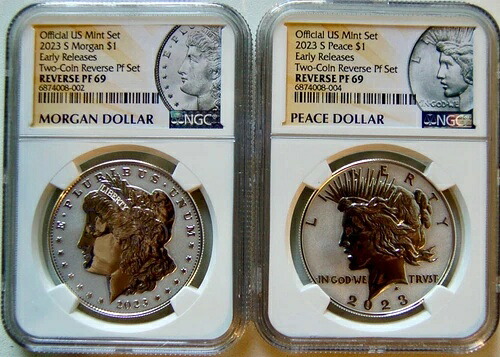 2023年 S リバースプルーフ モルガン＆ピースドル 1ドルセット NGC PF69 早期リリース 2枚 OGP｜WORLD RESOURCE【KING店】