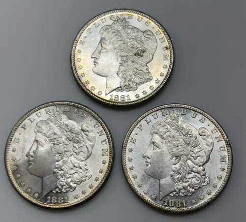 1881-S シルバー モーガン 3枚組コイン