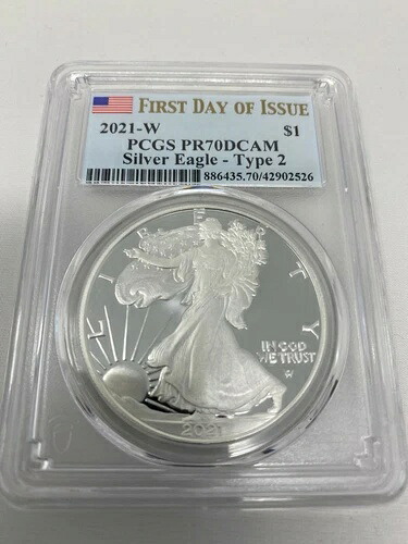 2021-W プルーフ $1 タイプ2 アメリカンシルバーイーグル PCGS PR70DCAM FDOI フラッグ L|WORLD RESOURCE【KING店】