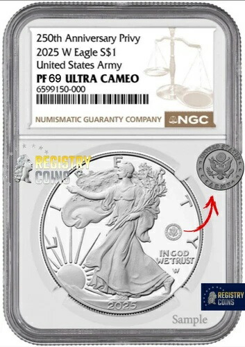 2025-W プルーフ $1 250周年記念 米陸軍 プライビー シルバー イーグル NGC PF69 - 先行販売 -