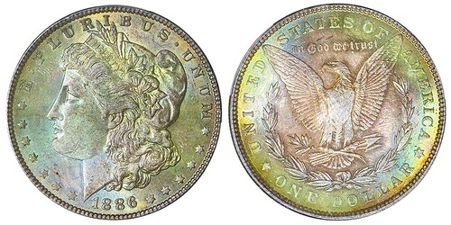 1886-P PCGS MS64 モーガン・ドル 非常に明るいカラフルな虹(ビデオ)|WORLD RESOURCE【KING店】