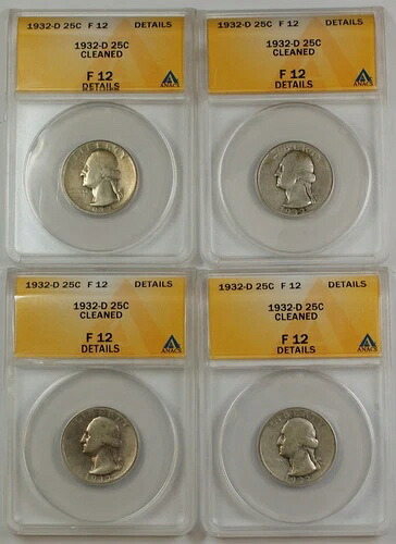 1932-D ワシントン銀貨 25セント、ANACS F-12、詳細｜WORLD RESOURCE【KING店】 118,800円