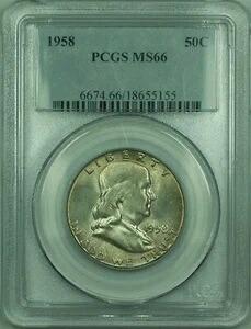 1958年 フランクリンシルバー ハーフドル 50セント PCGS MS-66 美しいミントセット トーニング (30)｜WORLD RESOURCE【KING店】