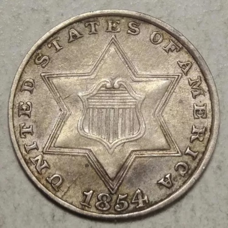 1854年製 3セント銀貨、ほぼ未使用、再刻印あり 日付? 1215-05｜WORLD RESOURCE【KING店】