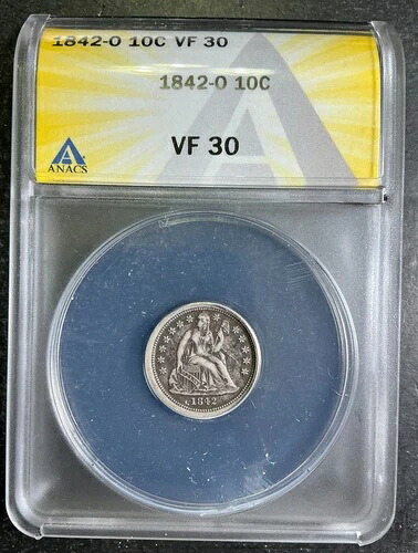 ANACS VF30 1842-O シーティング リバティ ダイム ニューオーリンズ キーデイト シルバーコイン 12|WORLD RESOURCE【KING店】