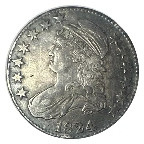 1824 年米国シルバー キャップド バスト ハーフ ドル、文字入りエッジ、XF - 素晴らしいコインです!|WORLD RESOURCE【KING店】