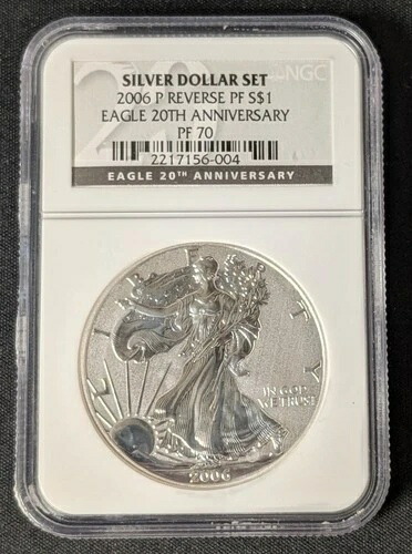 NGC PF70 ~ 2006 P リバースプルーフ アメリカンシルバーイーグル ~ 20周年記念 ASE $1