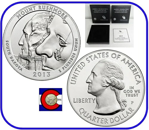 2013 P アメリカ・ザ・ビューティフル (ATB) 5オンス シルバーコイン - ラシュモア山、OGP および COA 付き|WORLD RESOURCE【KING店】
