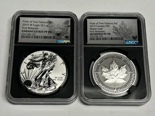 2019 NGC PF70 プライド・オブ・ツー・ネーションズ シルバーイーグルドル + 5ドルメープルリーフブラックセット|WORLD RESOURCE【KING店】
