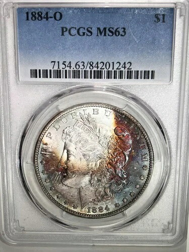 1884年 Oトーン モルガン $ PCGS MS 63????素晴らしい表面レインボートーン???? ビデオ｜WORLD RESOURCE【KING店】