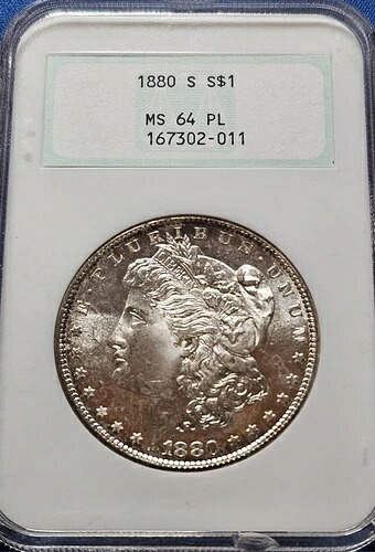 1880 S モーガン銀貨 NGC MS-64 PL。オールド・ファッティ・ホルダー!!!|WORLD RESOURCE【KING店】