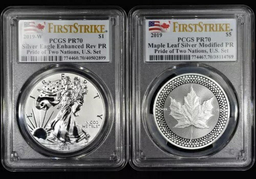 2019 W $1 プライド ツーネーションズ ? PCGS PR-70 ? シルバー メープルリーフ イーグル 米国製 コイン 2枚セット