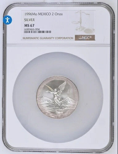 1996年 メキシコ 2 オンサ / リベルタッド NGC MS 67 2オンス .999 シルバー リムトーン!｜WORLD RESOURCE【KING店】