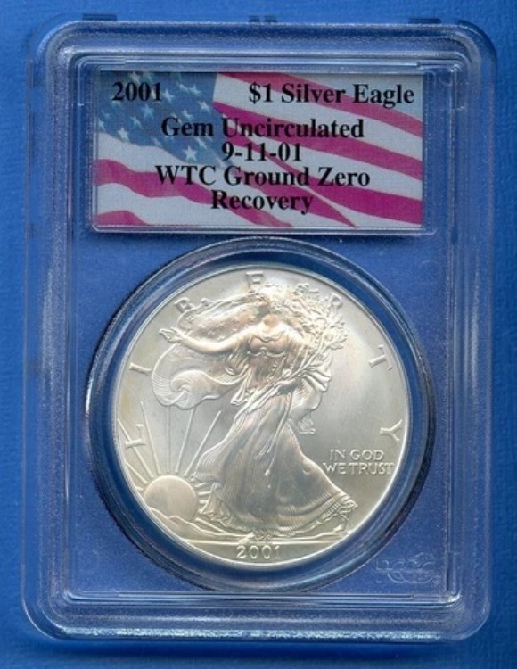 2001年 PCGS ジェムアンサーキュレーション 9-11-01 グラウンドゼロ WTC #11 アメリカンシルバーイーグルドル