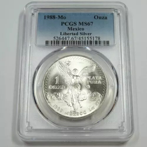 1988年 Mo PCGS MS67 - メキシコ - 1オンス シルバー リベルタッド オンザ #46588A