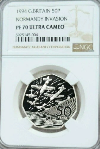 1994年 イギリス 銀貨 50ペンス ノルマンディー上陸作戦 NGC PF 70 ウルトラカメオ ポップ2|WORLD RESOURCE【KING店】