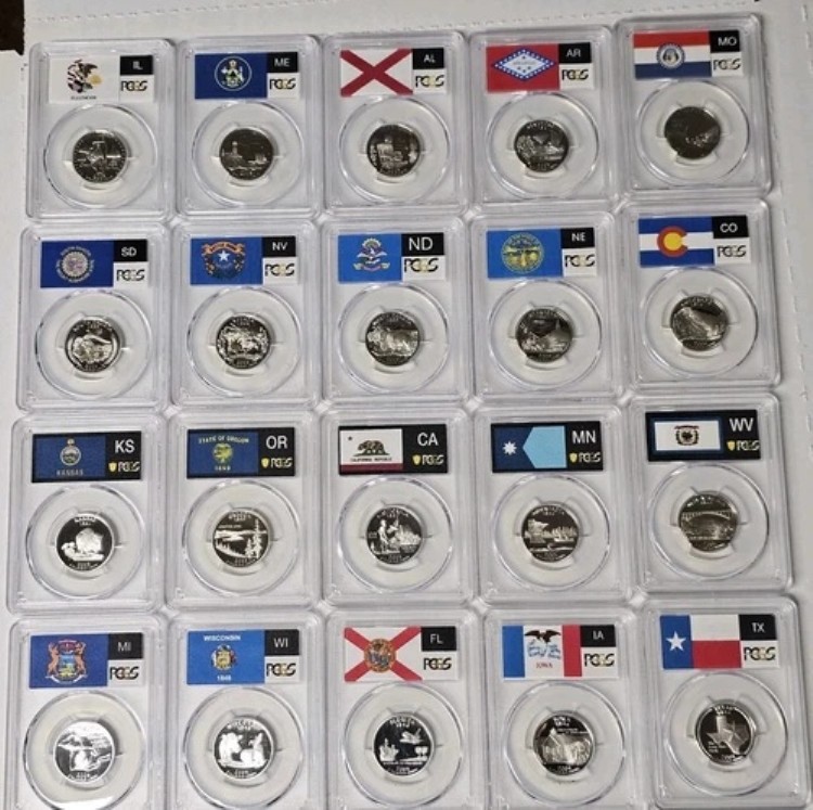2003 - 2006 S State SILVER PCGS 69 DCAM 20 枚の 25 セント硬貨セット、PCGS ボックス入り。