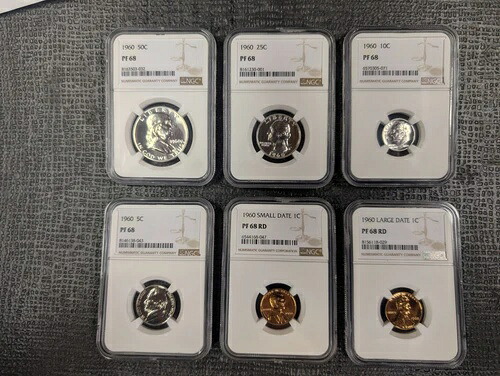 1960年 PF 68 プルーフセット - 1セントSD、1セントLD、5セント、10セント、25セント、50セント - 6枚セット - NGC - アメイジング|WORLD RESOURCE【KING店】