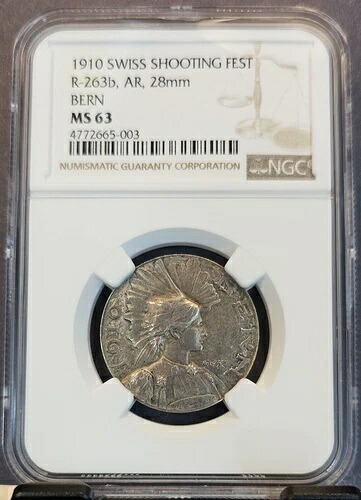 1910年 スイス シルバー シューティング フェスティバル メダル R-263B ベルン NGC MS 63 希少