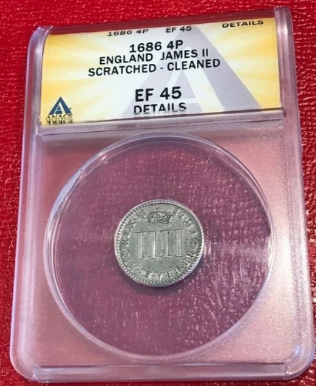 ANACS EF XF 45 詳細 1686 イギリス 4ペンス グロート 銀貨 - APR9｜WORLD RESOURCE【KING店】