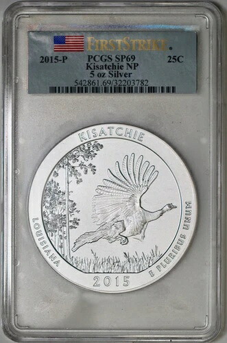 2015-P 25C キサッチー NP 5オンス シルバー ファーストストライク PCGS SP69 ワールドマネーフェア COTY