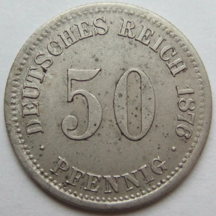 コイン ドイツ帝国 シルバー 50 フェニヒ 1876 H IN 極美品