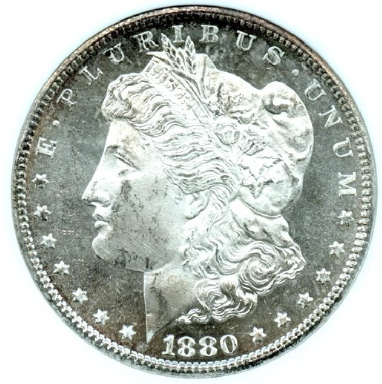 1880-S モルガン・ダラー、NGC MS 64PL、オールドホルダー