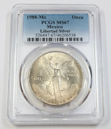 1988年 Mo PCGS MS67 | メキシコ - トーン加工 1オンス シルバー リベルタッド - ウン・オンザ コイン #42479A