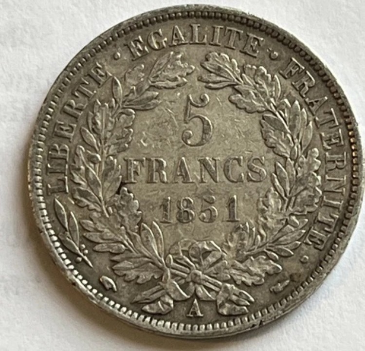 1851 A フランス 5フラン|WORLD RESOURCE【KING店】