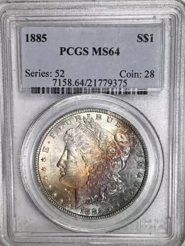 1885年 P トーン モルガン $ PCGS MS 64????表面の虹色トーンが美しい???? ビデオ|WORLD RESOURCE【KING店】