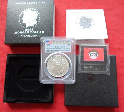 2021-P $1 MS70 PCGS モルガン 99.9% シルバー ドル ファーストストライク USA 国旗ラベル