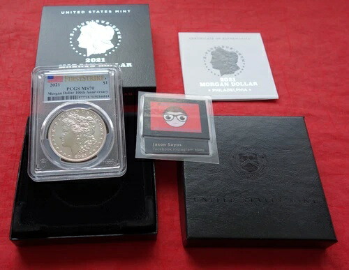 2021-P $1 MS70 PCGS モルガン 99.9% シルバー ドル ファーストストライク USA 国旗ラベル｜WORLD RESOURCE【KING店】