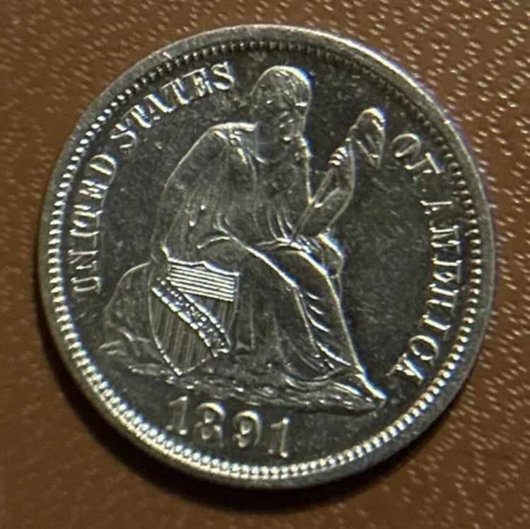 1891年 シーテッド リバティ ダイム、アメリカ製 ???? 歴史的銀貨 ???? ??