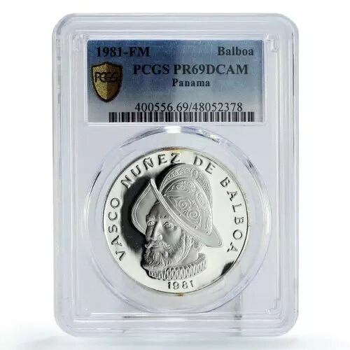 パナマ 1バルボア 通常貨幣 バスコ・バルボア KM-39.1b PR69 PCGS 銀貨 1981年