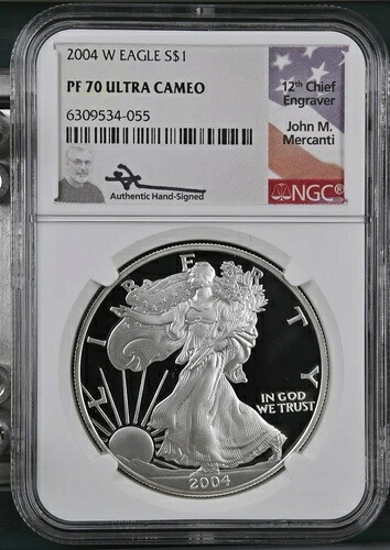 2004-W アメリカン シルバー イーグル NGC PF70 ウルトラ カメオ ジョン・マーカンティ サイン入り｜WORLD RESOURCE【KING店】