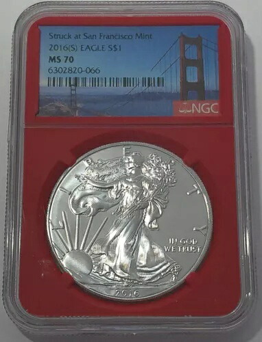 2016年 (S) $1 シルバーイーグル NGC MS70 サンフランシスコで鋳造 .999 ファインブリッジラベル｜WORLD RESOURCE【KING店】