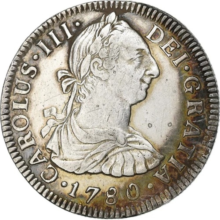 [#1116725] メキシコ、チャールズ 3 世、2 レアル、1780 年、メキシコシティ、シルバー、AU、KM:88.2｜WORLD RESOURCE【KING店】