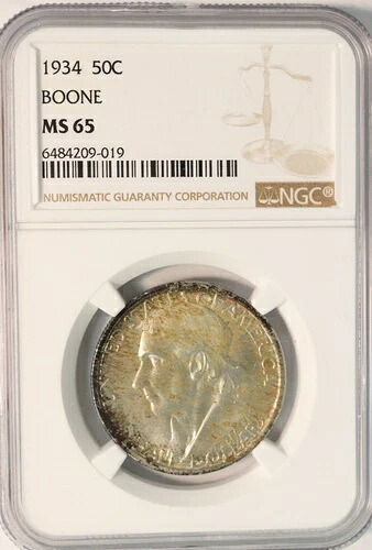 1934 年 ブーン シルバー 記念 ハーフ ドル NGC MS65 - 信じられないほど美しい色調!