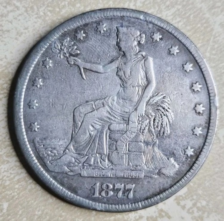 1877-P 貿易銀貨 1ドル 良品 F または VF 非常に良好な状態 細部の古いクリーニング｜WORLD RESOURCE【KING店】