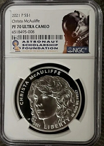 2021年 P クリスタ・マコーリフ記念銀貨 $1 PF 70 ウルトラカメオ NGC ASFラベル｜WORLD RESOURCE【KING店】