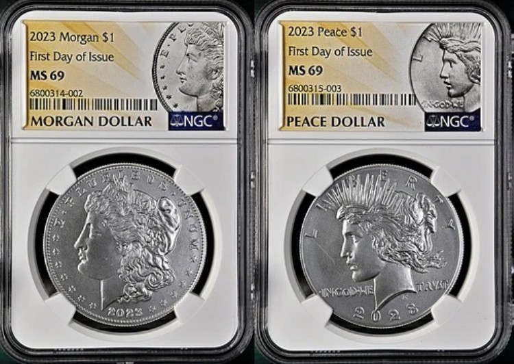2023年 P モーガン＆ピース シルバードル 2枚セット $1 NGC MS 69 発行初日｜WORLD RESOURCE【KING店】
