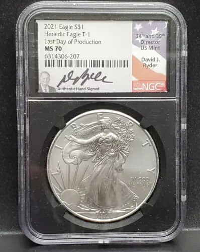 2021年 シルバーイーグル タイプ1 NGC MS70 生産最終日 デビッド・ライダー署名｜WORLD RESOURCE【KING店】